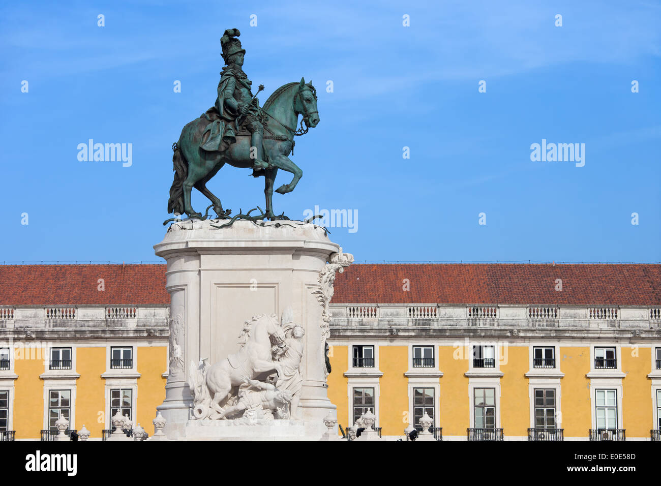 Equestrian bronze statue of King Jose I from 1775 on the Commerce Square in Lisbon, Portugal. Stock Photo