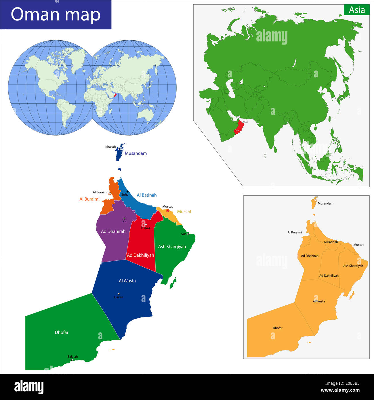 Map of the Sultanate of Oman drawn with high detail and accuracy Stock ...