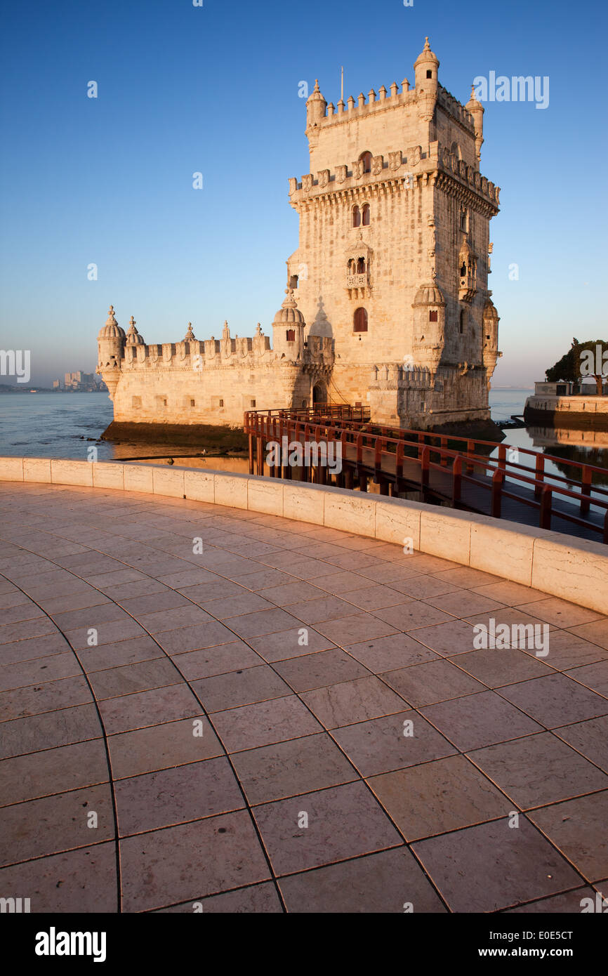 Belem Tower on the Tagus river in Lisbon, Portugal. Stock Photo
