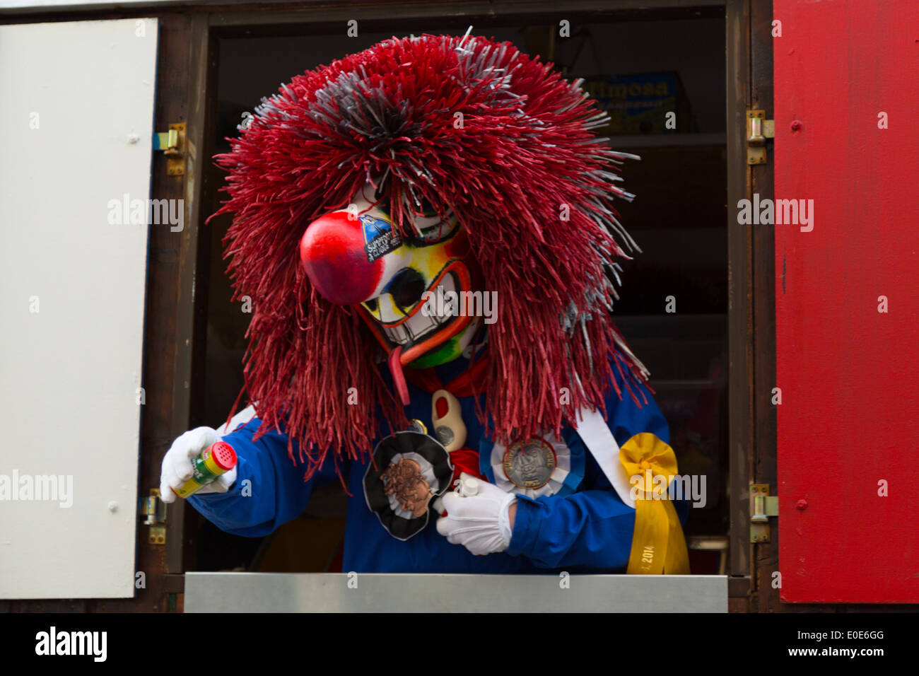A photograph of a colorful mask and costume at Basler Fasnacht