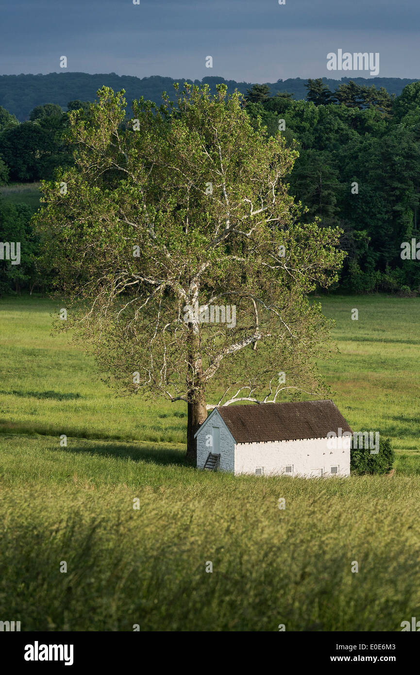 Rural spring house in lush pastoral landscape, Chester County, Pennsylvania, USA Stock Photo