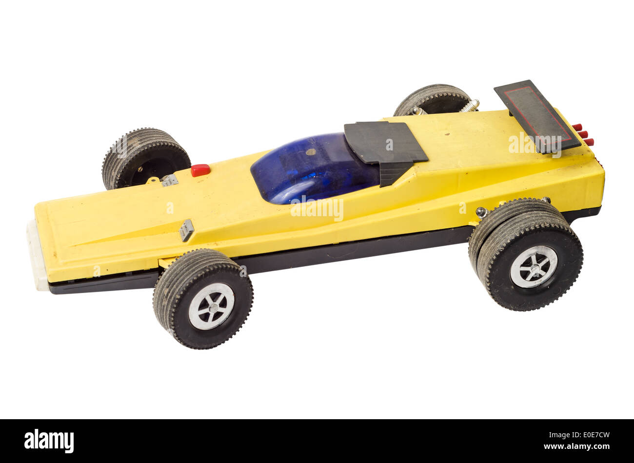 Old plastic toy car isolated on white background Stock Photo