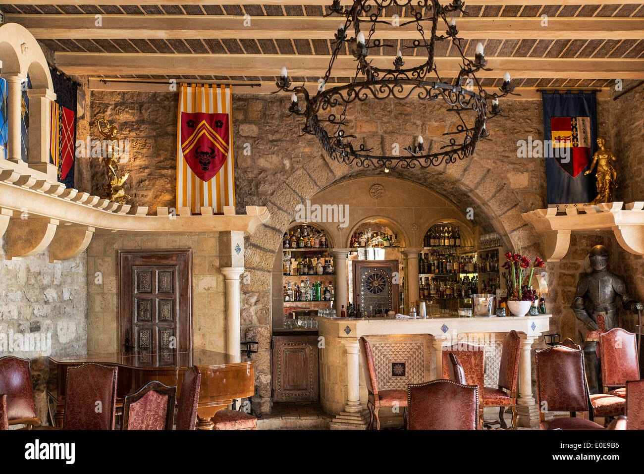 Luxury boutique hotel bar, Chateau Eza, Eze, Cote d'Azur, France Stock Photo