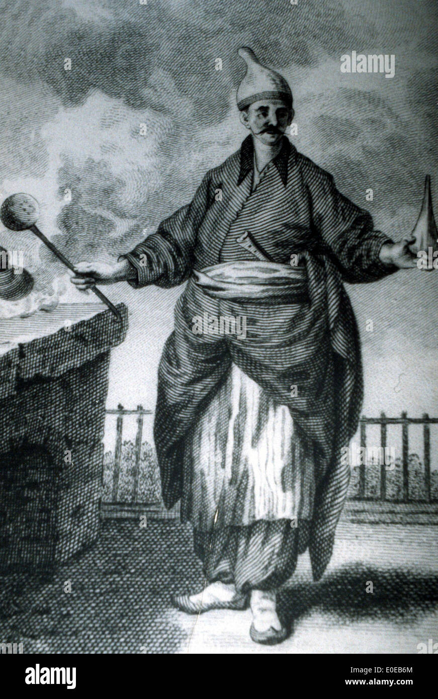 Lithograph of an Ottoman chef in the kitchen of the Topkapi Palace, Istanbul, Turkey Stock Photo