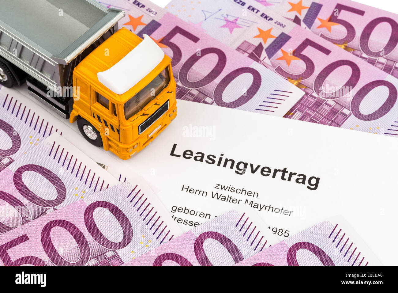A leasing contract for new truck. Invest in new vehicles brings cost advantages., Ein Leasingvertrag fuer neuen Lastwagen. Inves Stock Photo