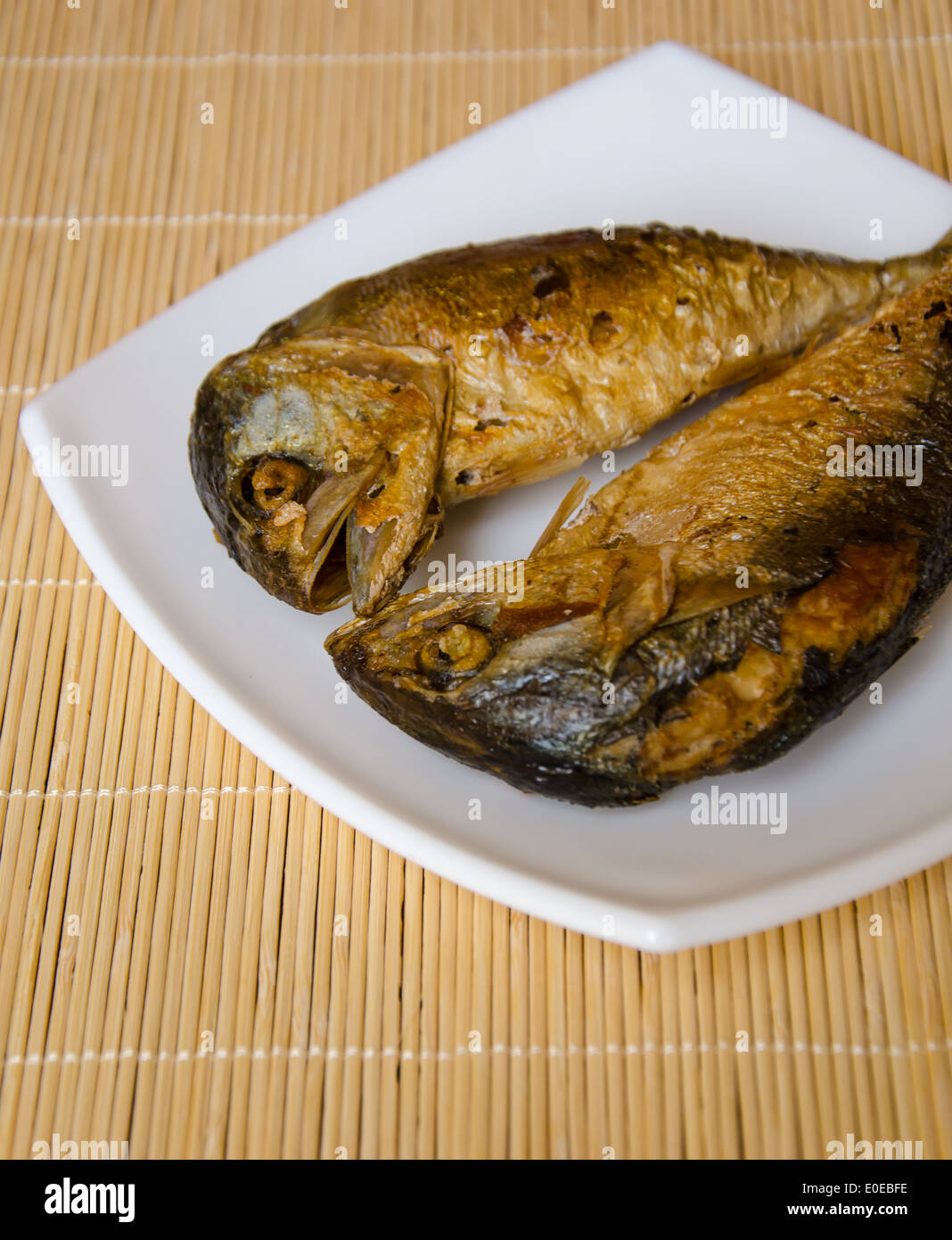 fried Mackerel fish on dish for healthy food Stock Photo Alamy