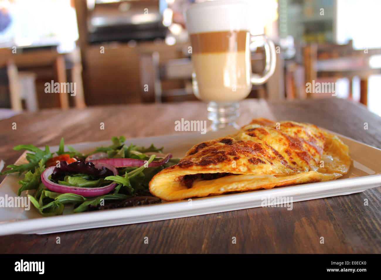 Breakfast with coffee and omelette Stock Photo