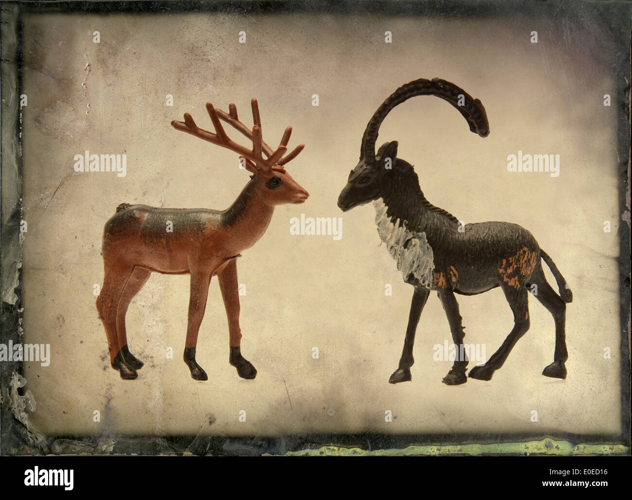 Deer and antelope animal figurines - art-effect image Stock Photo