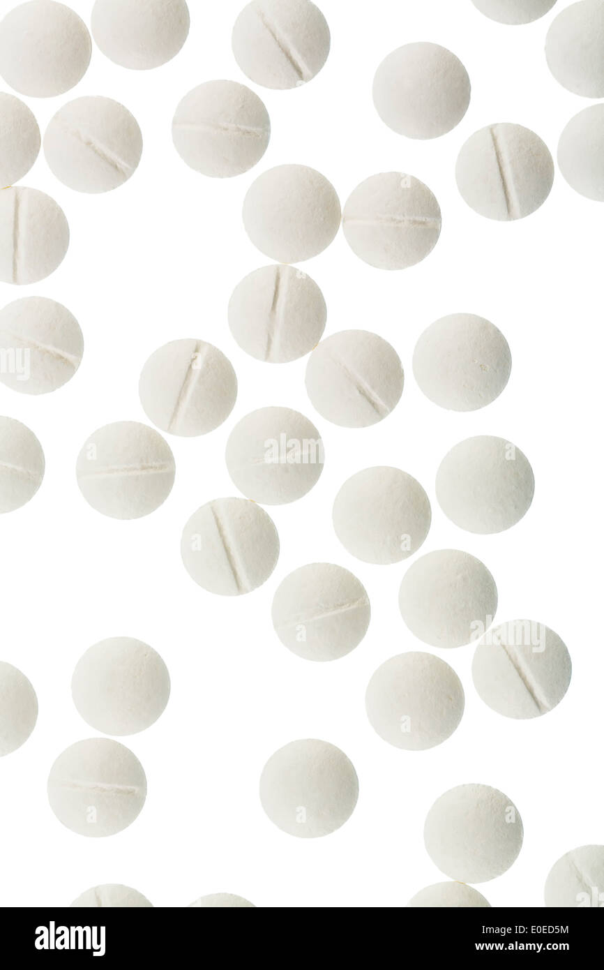White tablets, symbolic photo for medicine, remedy and tablet addiction, Weisse Tabletten, Symbolfoto fuer Medizin, Heilmittel u Stock Photo