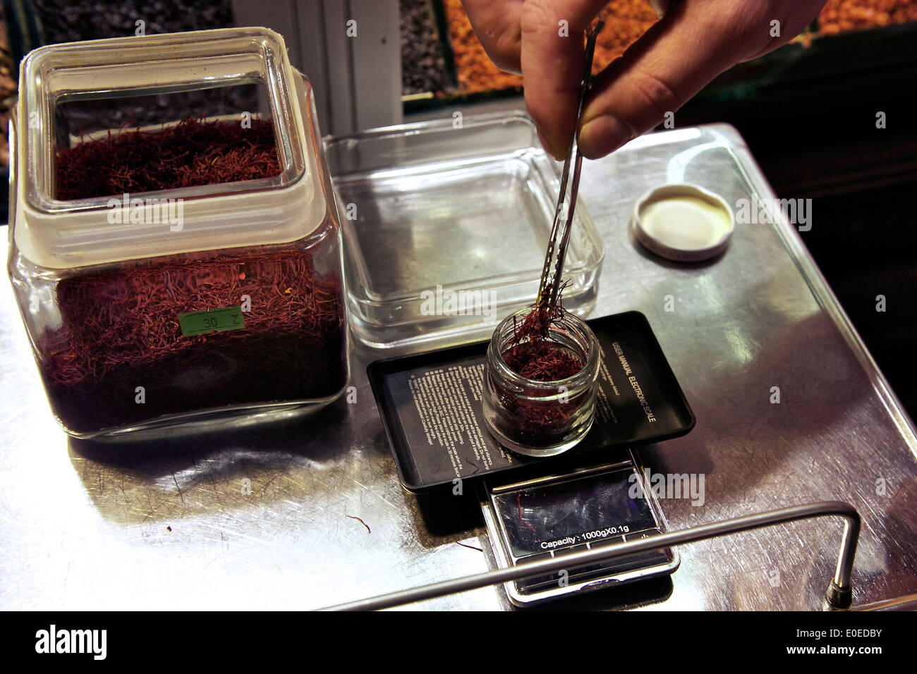 Weighing Of Saffron Istanbul Market Stock Photo Alamy