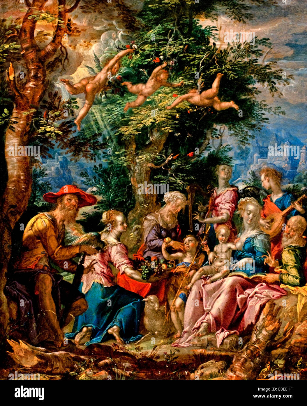 The Holy Family with Saints and Angels 1606-1610 Joachim Antonisz. Wtewael 1566 -1638 Dutch Netherlands Stock Photo