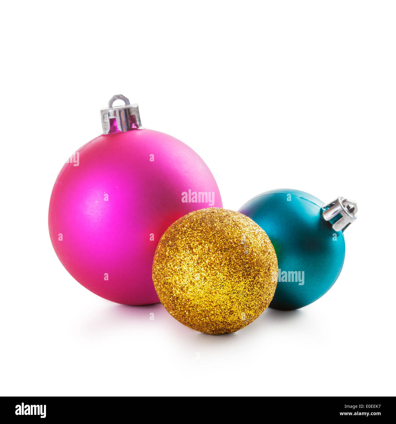 Pink, gold and blue christmas balls on white background clipping path ...