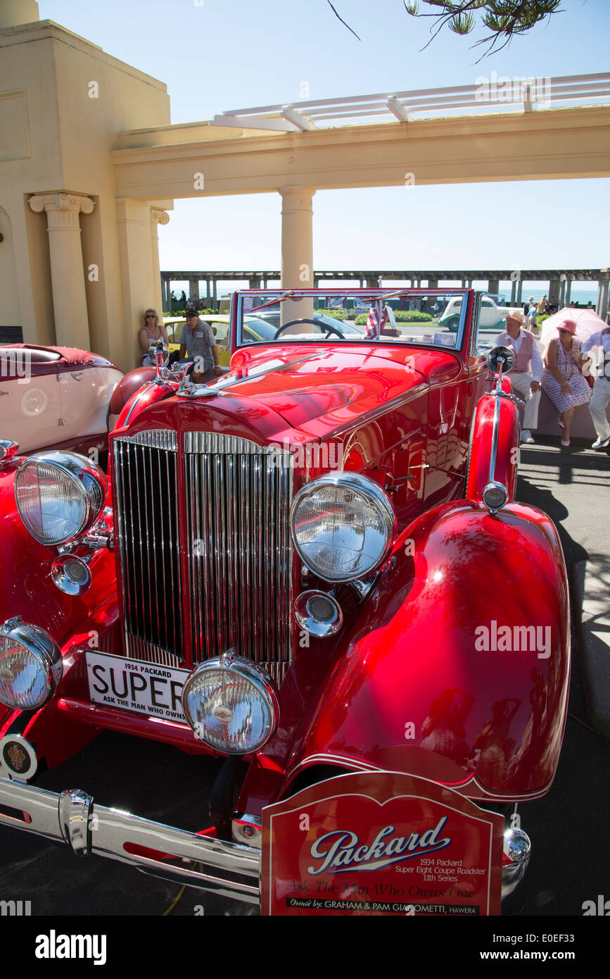 Classic car red Packard Super Eight 1934 vintage on display during a Art Deco weekend at Napier North Island New Zealand Stock Photo