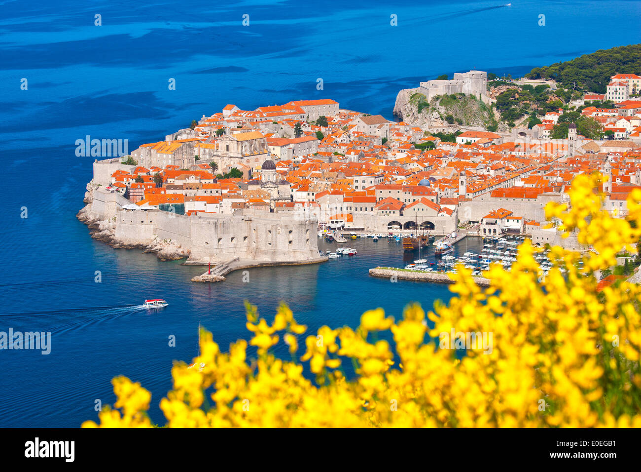Dubrovnik old town, Croatia. Dubrovnik and flowers. Stock Photo