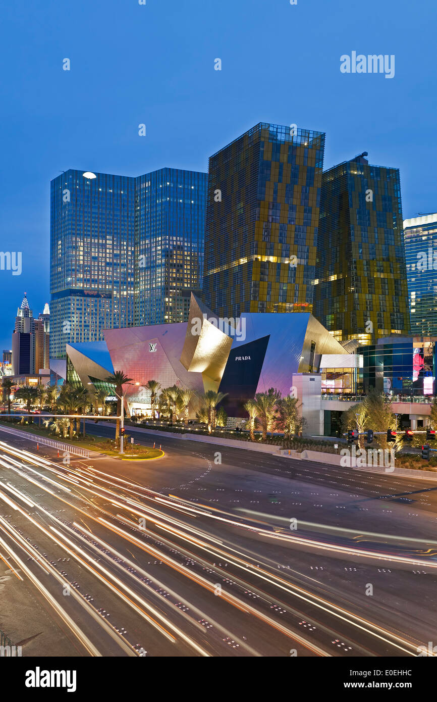 Streaking lights and City Center, Las Vegas, Nevada USA Stock Photo
