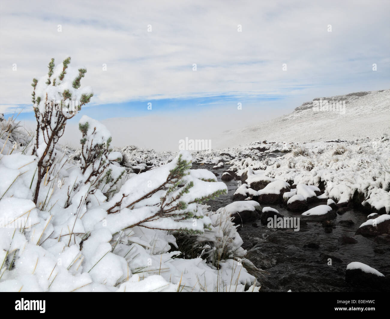 Winter snow landscape in the high Maluti mountains of Lesotho, southern Africa Stock Photo