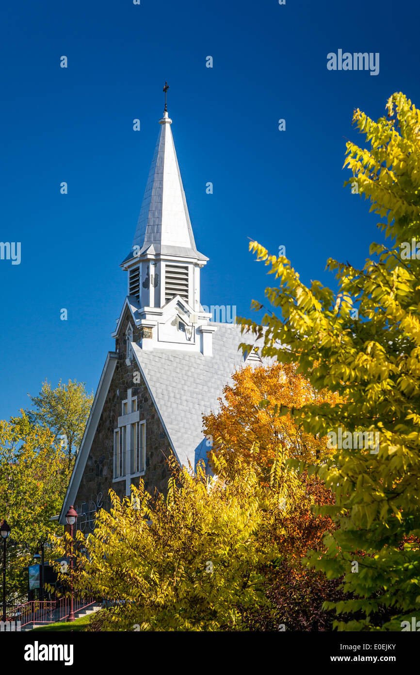 A large stone church in Saint Brigette de Laval, Quebec, Canada Stock