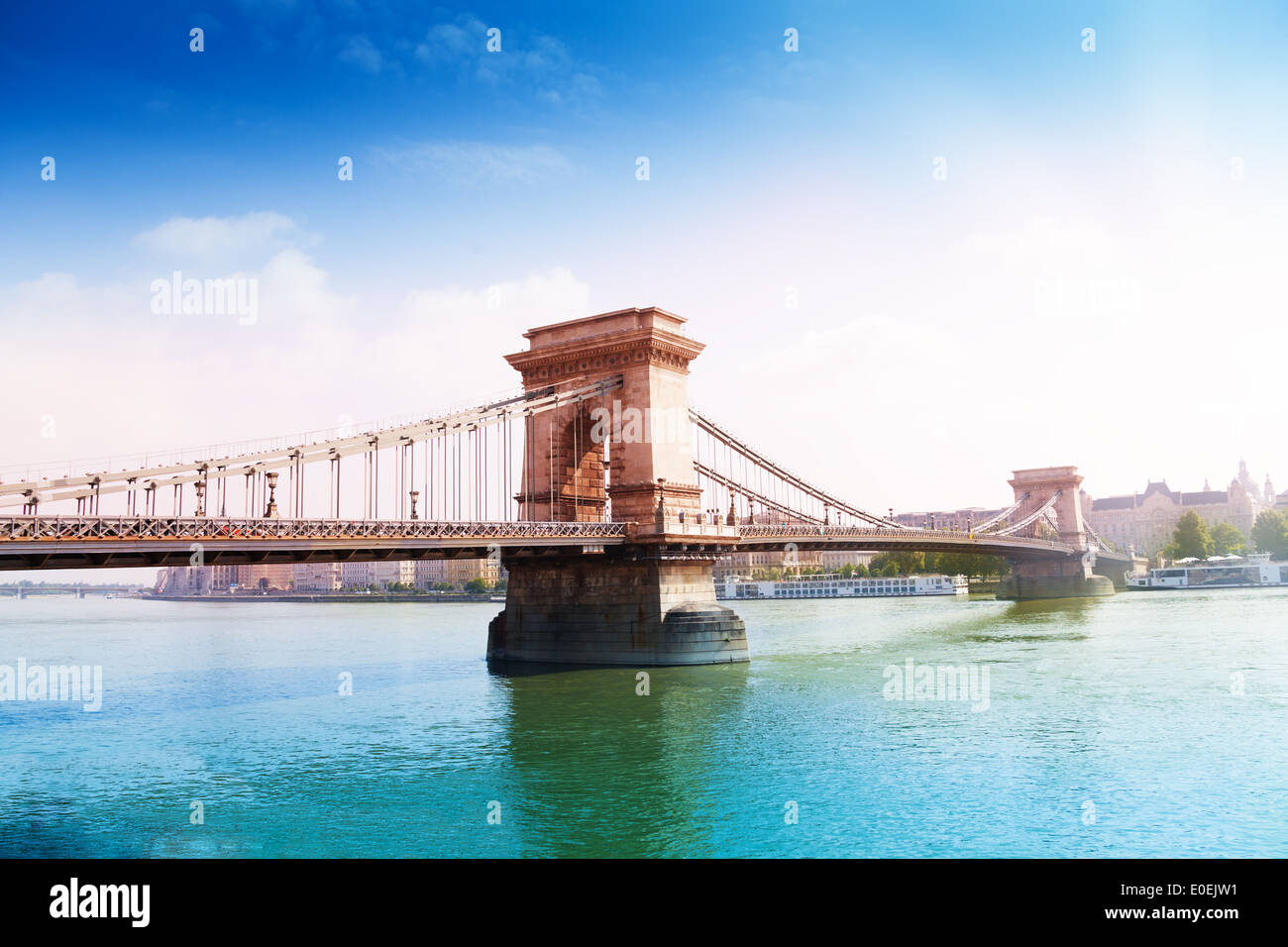 Chain bridge on Danube river in Budapest, Hungary Stock Photo