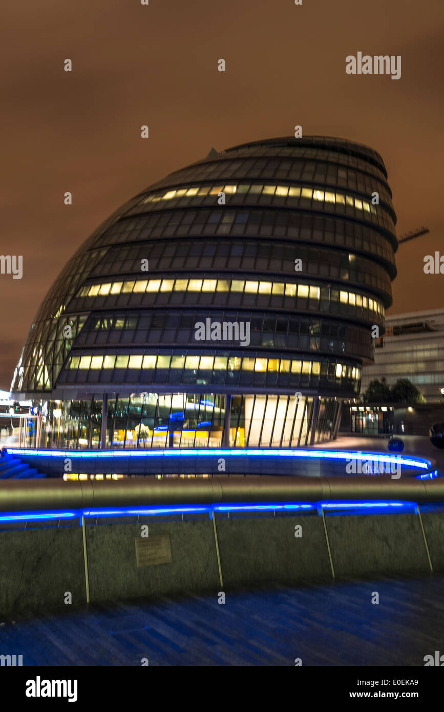 City hall building Lord Mayer's office, London UK at night. Stock Photo