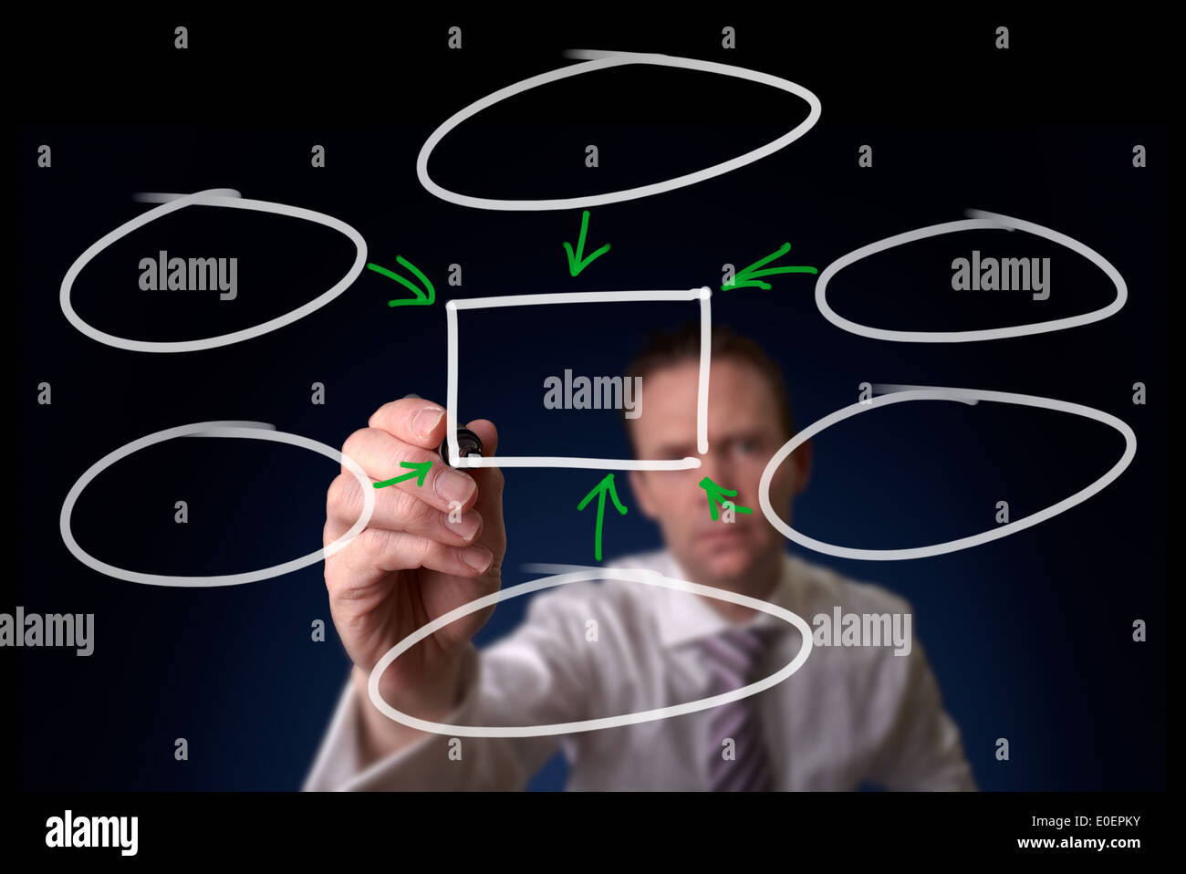 A businessman drawing a strategy flowchart. Stock Photo