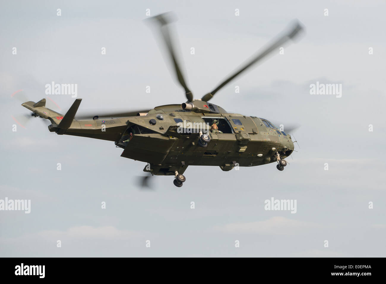 Merlin Helicopter of the Royal Airforce flying at Abingdon Airshow UK. May 2014 Stock Photo