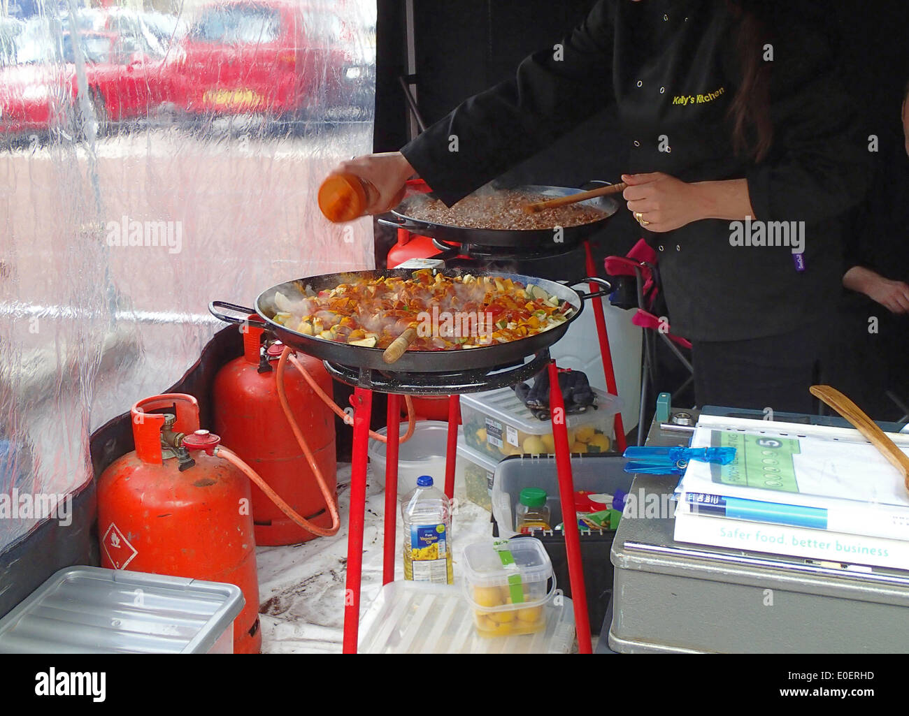 Chorley, Lancashire, UK. 11th May, 2014. Cooking and preperation at the first ever food festival in Chorley. Credit:  Sue Burton/Alamy Live News Stock Photo