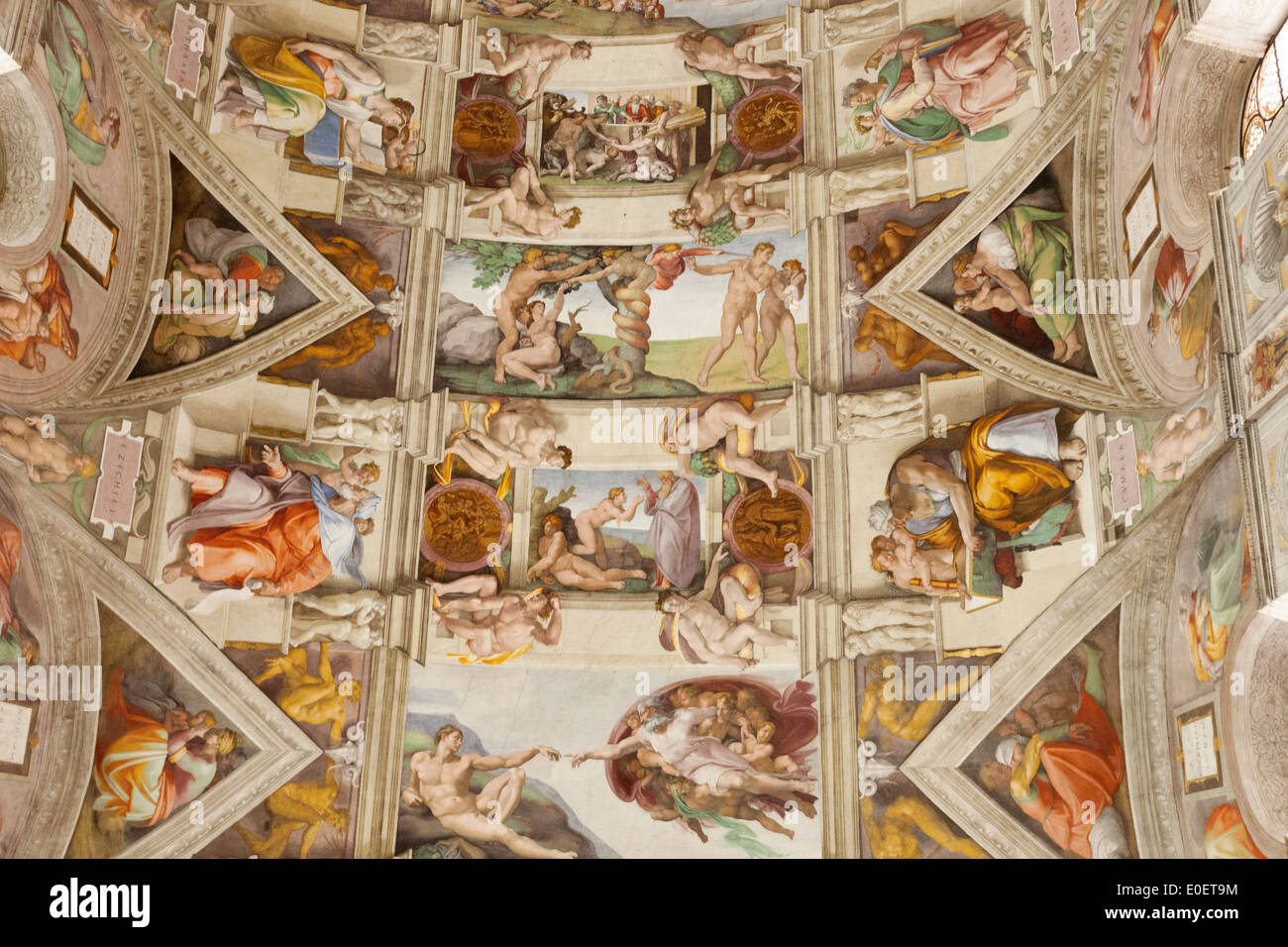 The ceiling or roof of the Sistine Chapel paintings, painted by Michelangelo, Vatican City, Rome Italy Stock Photo