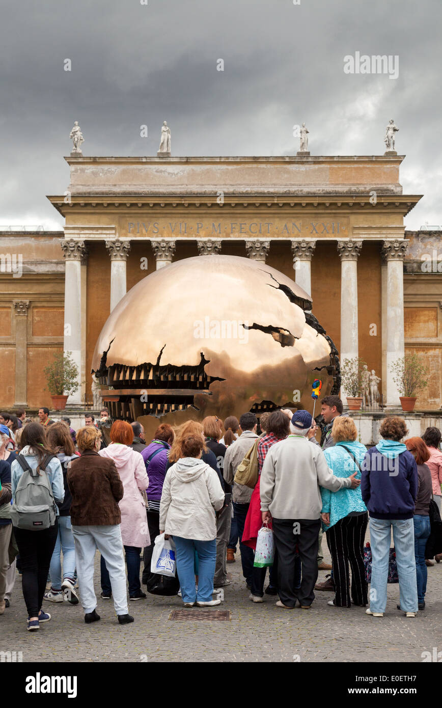 Sculpture entitled ' Sphere within Sphere ' by Arnaldo Pomodoro, Belvedere Courtyard, Vatican Museums, Rome Italy Europe Stock Photo