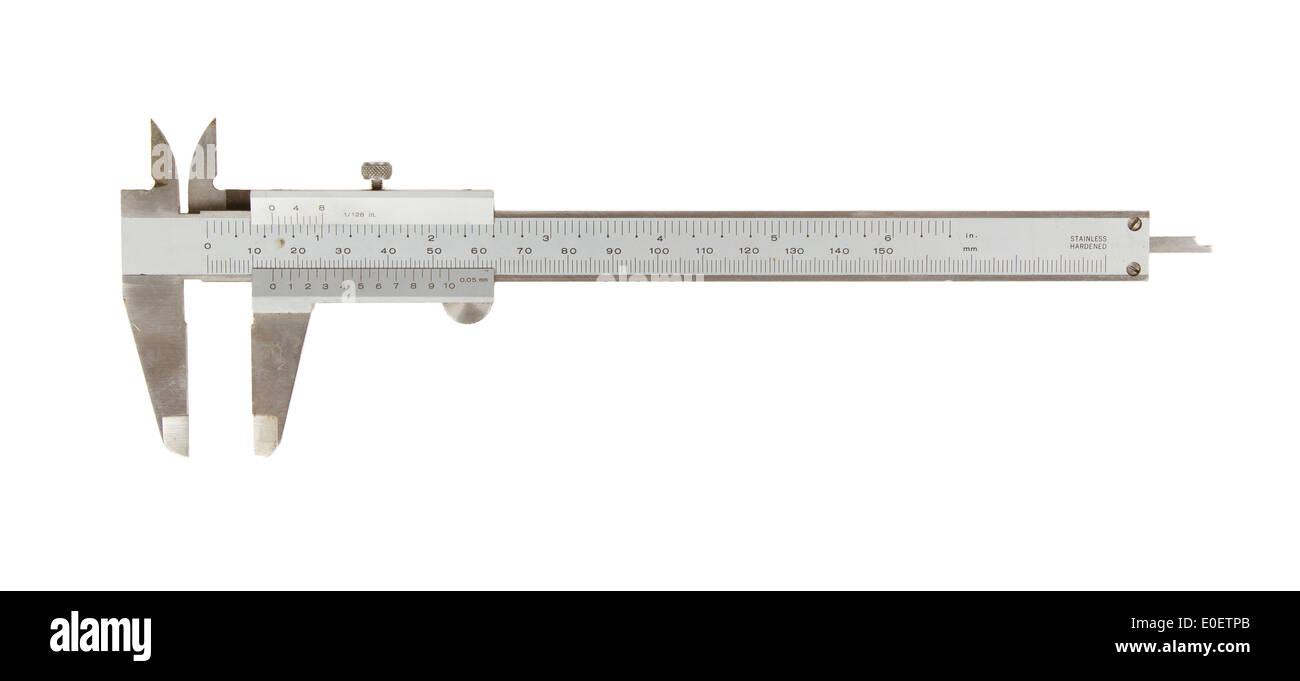 Old used caliper (an instrument for measuring) isolated on white Stock Photo