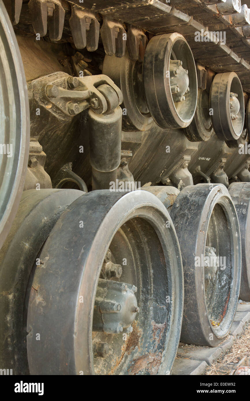 Closeup Of Army Tank Track Wheels, Vietnam Stock Photo