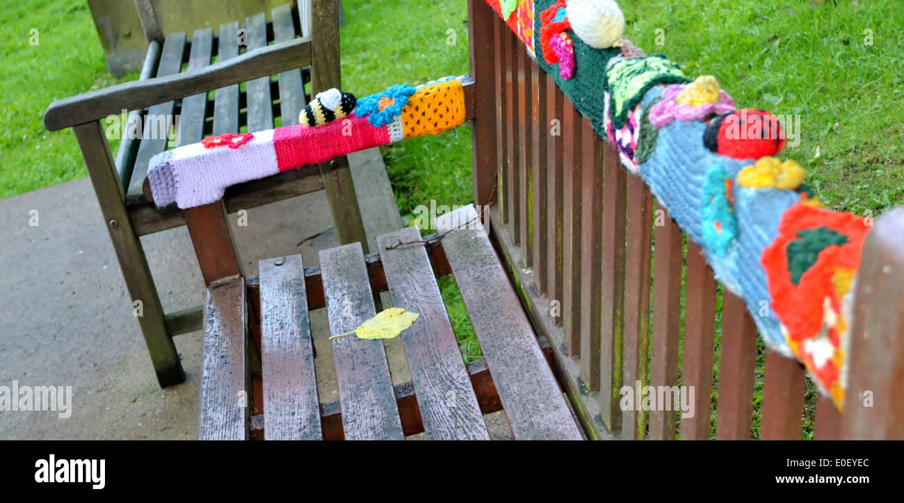 A lovely surprise in the park of urban gorilla knitting in Hawes, North Yorkshire in the summer of 2013. Stock Photo