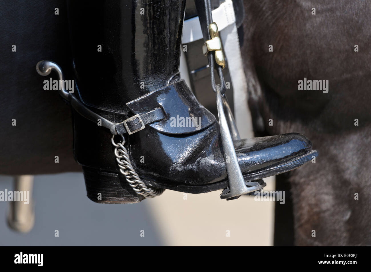 Boot of a mounted Horse Guard in London, England, United Kingdom. Stock Photo