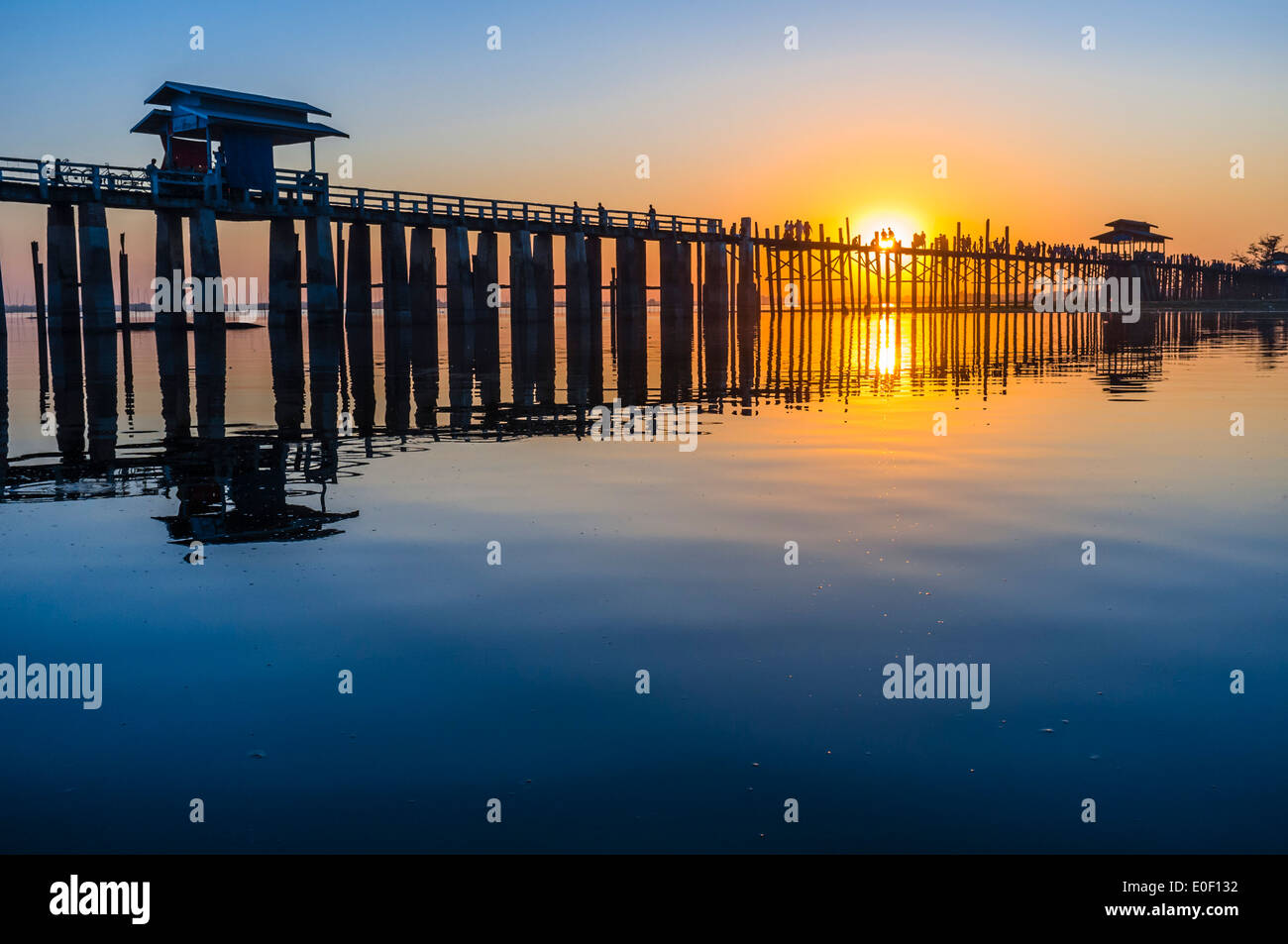 Sunset at U Bein Bridge near Amarapura, Myanmar, Asia Stock Photo