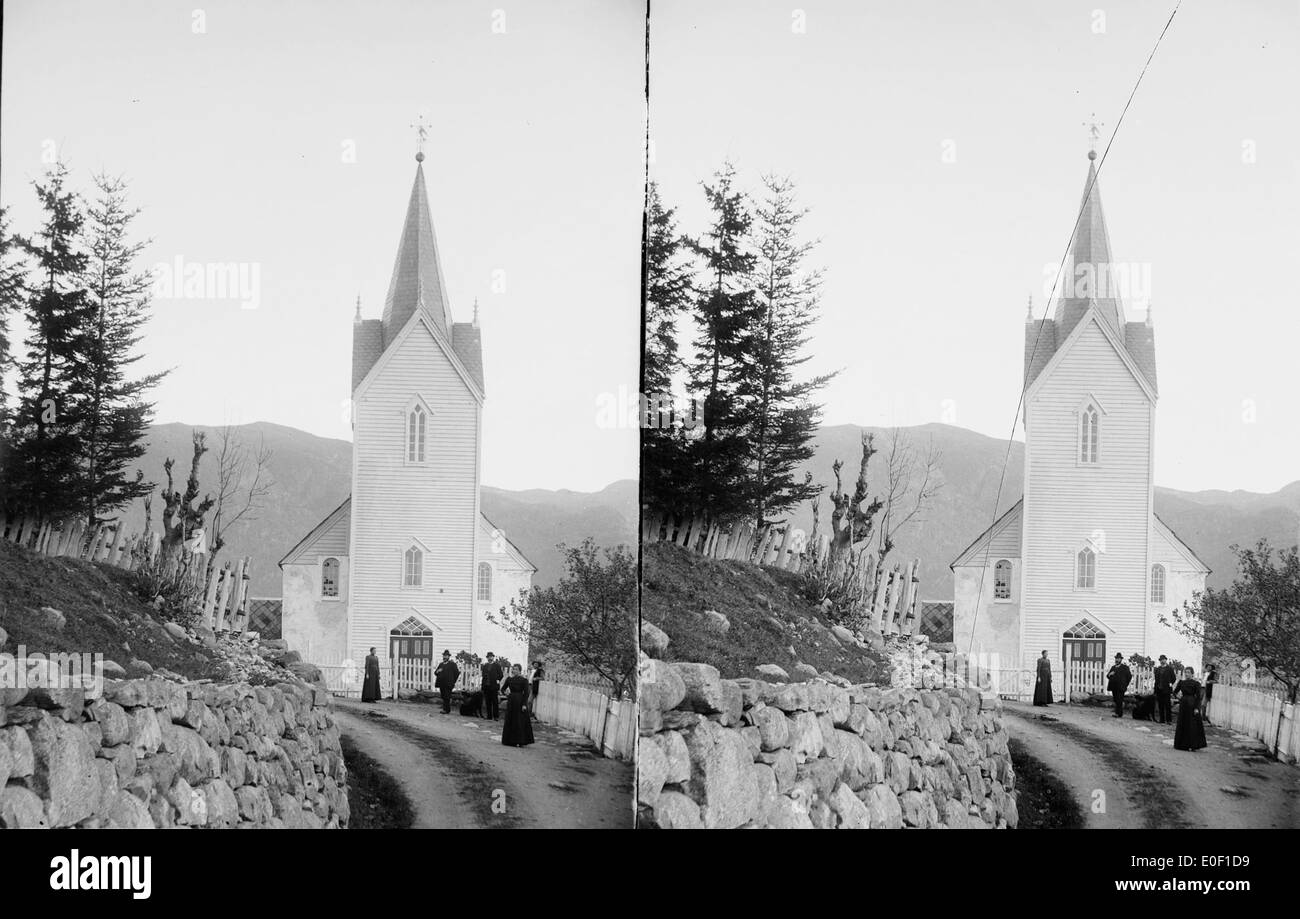 Leikanger church, ca. 1888-1925. Stock Photo