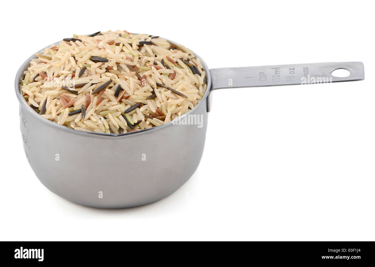 Wild rice, brown basmati and red camargue grains in an American cup