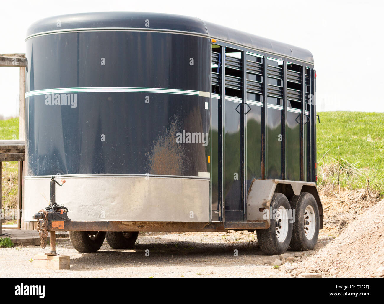 Bumper pull stock horse trailer parked. Stock Photo