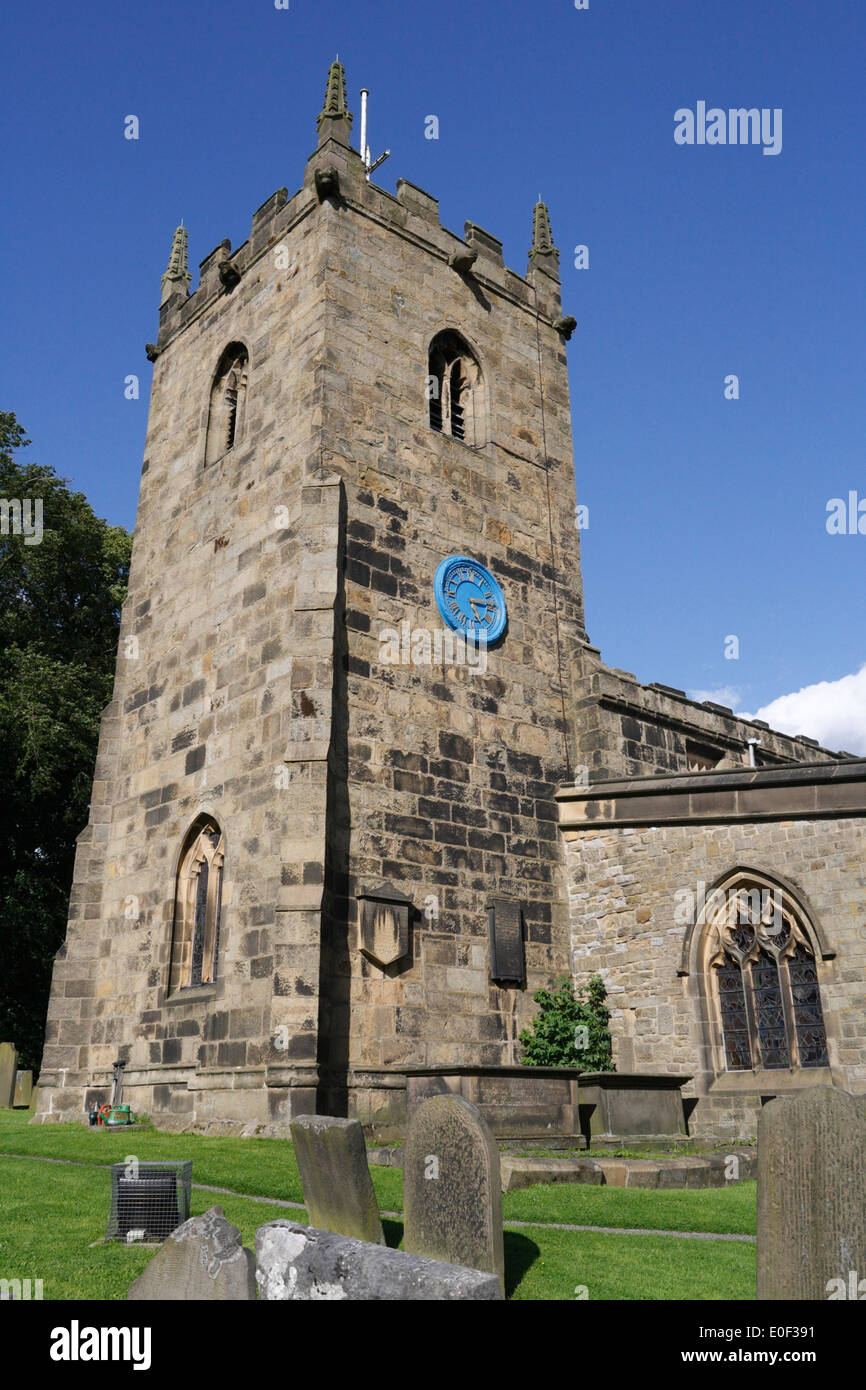 The Parish Church of St Lawrence in Eyam in Derbyshire. England Rural village place of worship. Peak district grade II* listed building Stock Photo