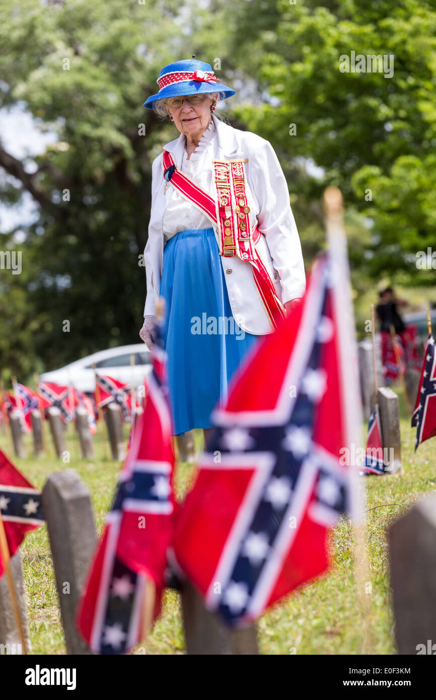 President General of the United Daughters of the Confederacy June Murray Wells and Director of the Confederate Museum during Confederate Memorial Day at Magnolia Cemetery April 10, 2014 in Charleston, SC. Wells traces here heritage back 345 years to the first settlers in Charleston. Stock Photo