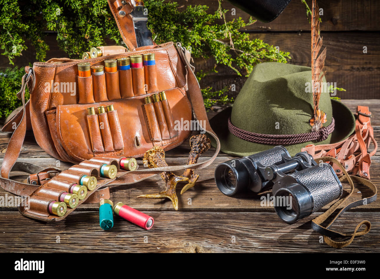 Bag with bullets in a hunting lodge Stock Photo Alamy