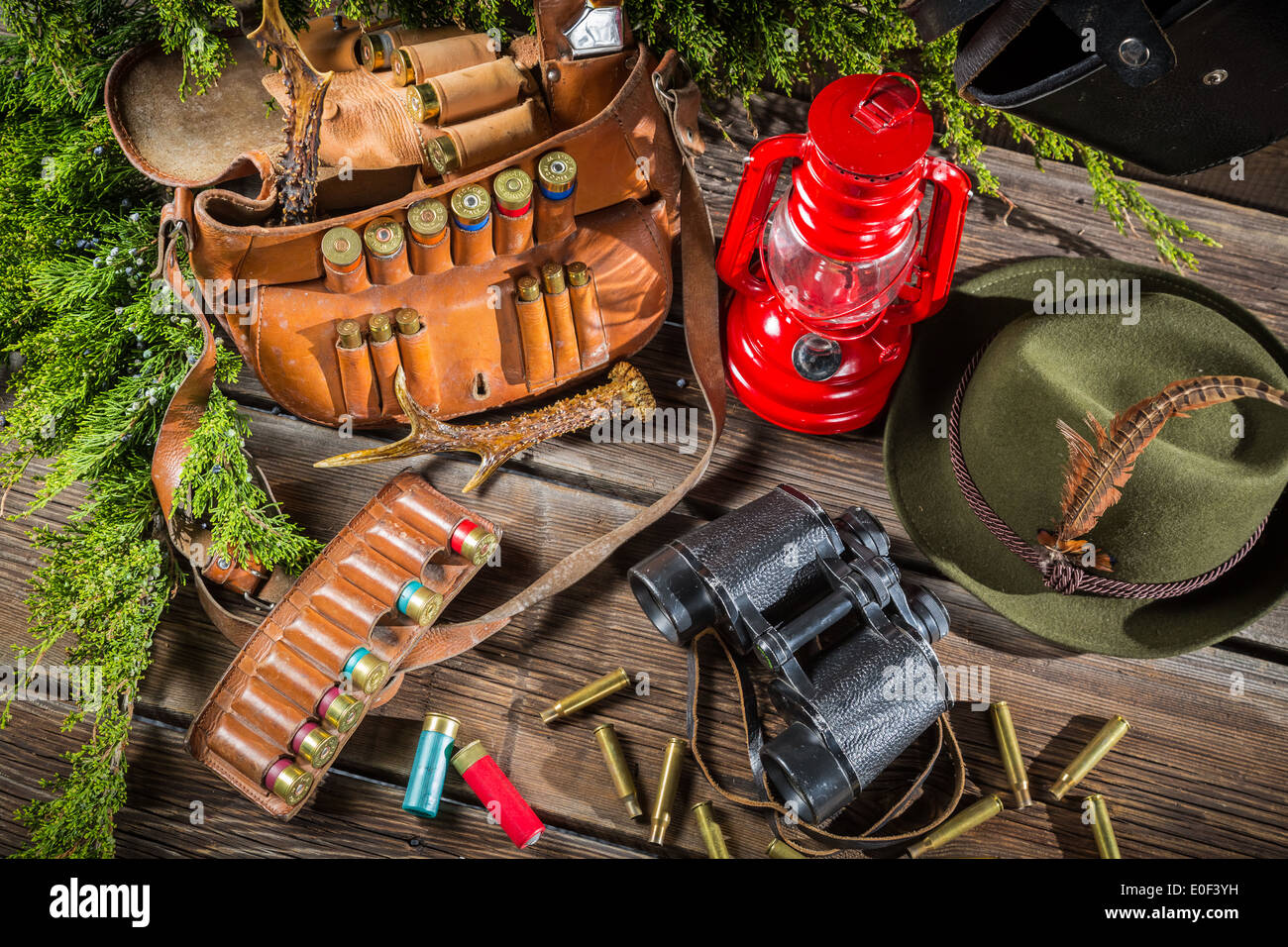 Equipment for hunting in forester lodge Stock Photo Alamy