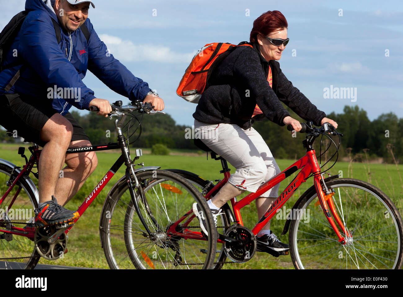 People Seniors ride bike, Czech Republic seniors biking Stock Photo
