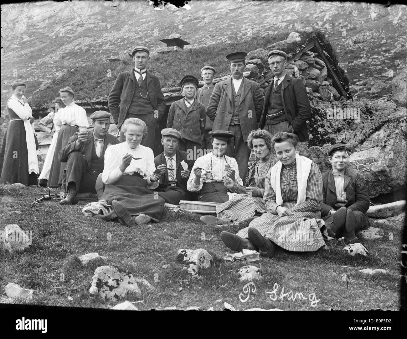 This alternative photography image features a picnic scene in Norway, using a unique photographic style to capture the atmosphere of the event, highlighting the beauty of nature and the setting. Stock Photo