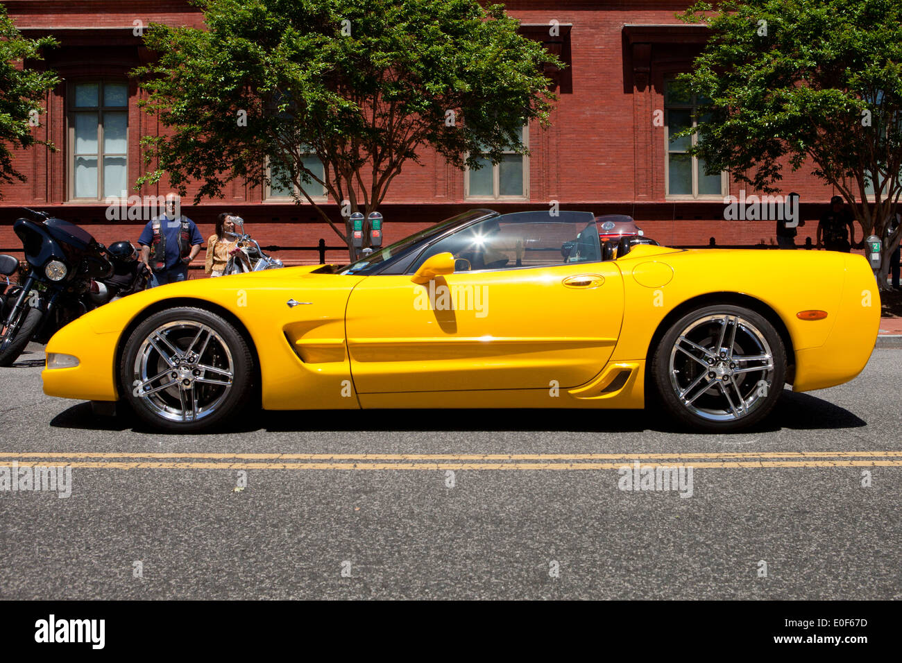 2003 Yellow Chevy Corvette convertible profile view - USA Stock Photo