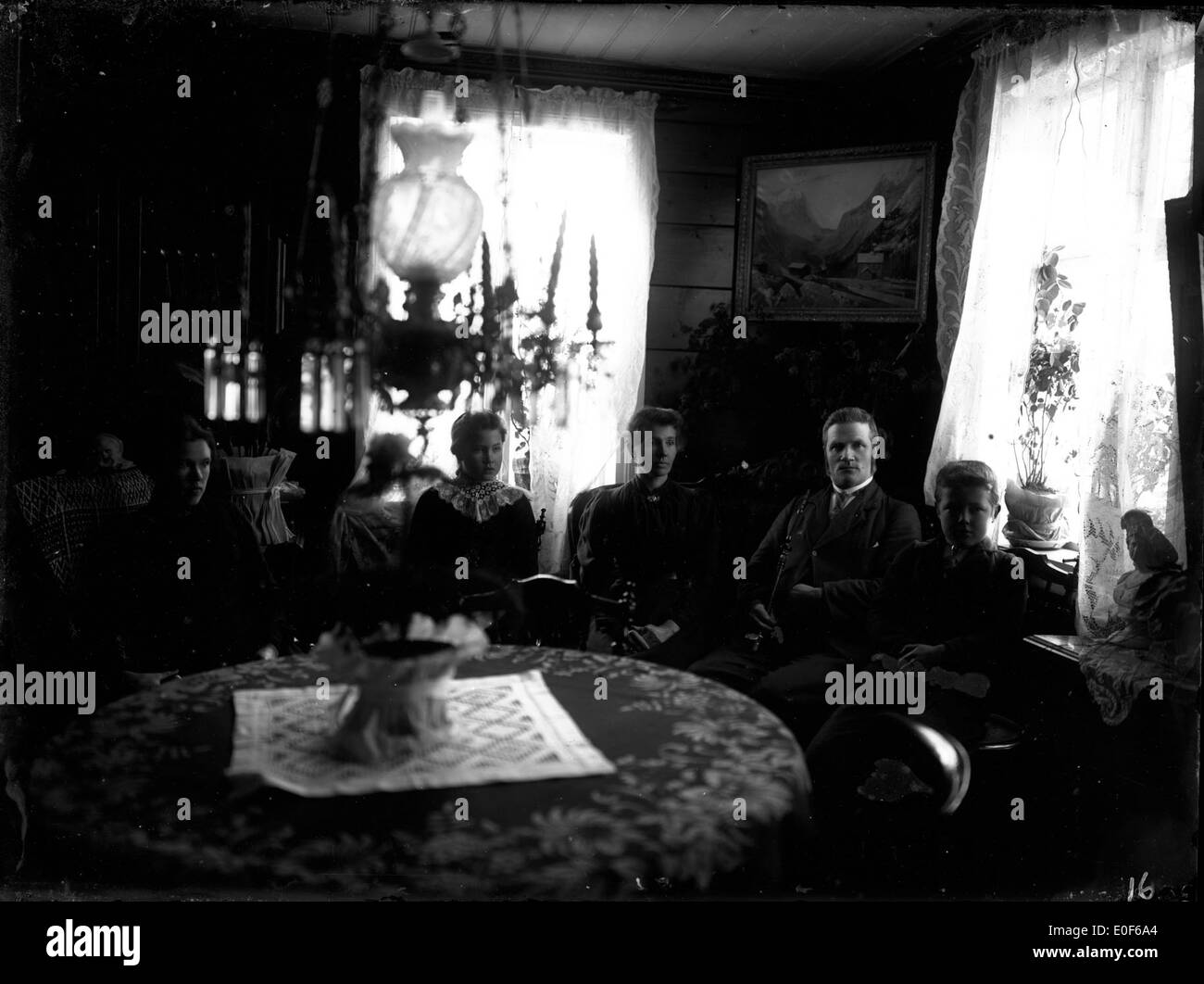 An interior photograph of a living room from the early 20th century ...
