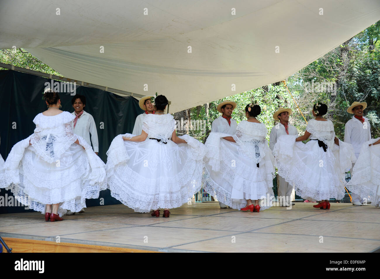 High school dance class exhibition of traditional Mexican dances in Chapultepec Park, Mexico City, Mexico. Stock Photo