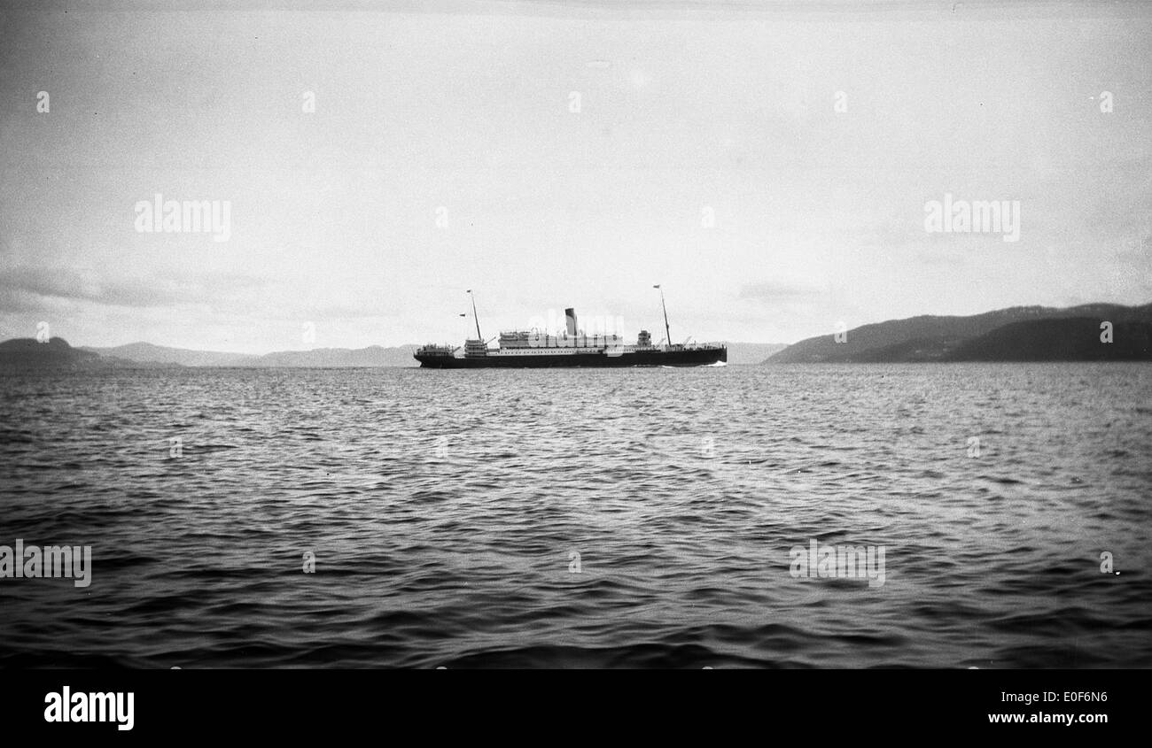 Cruise ship in Trondheimsfjorden, 1923. Stock Photo