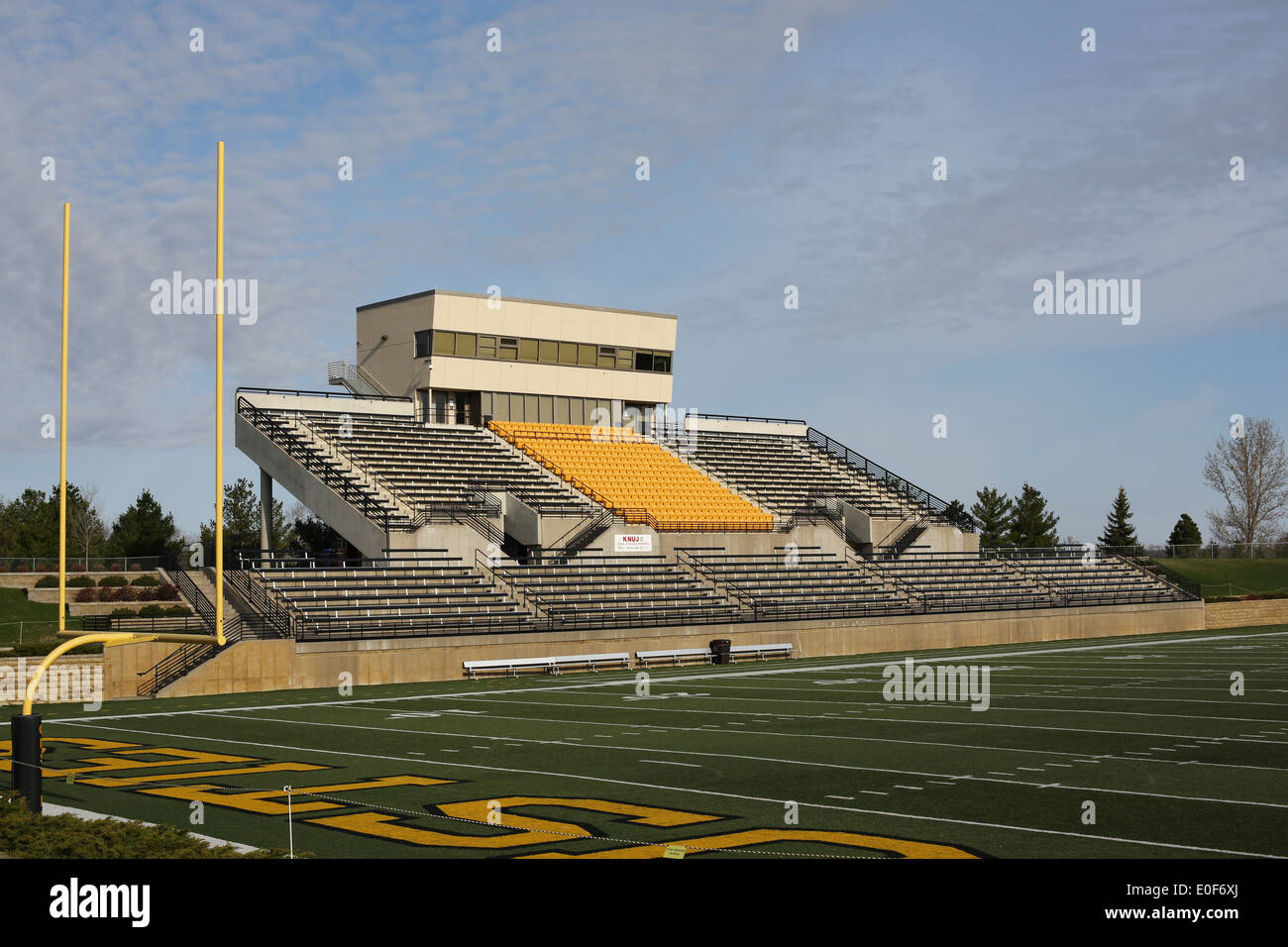 The football stadium at Gustavus Adolphus College in St. Peter, Minnesota, empty. Stock Photo