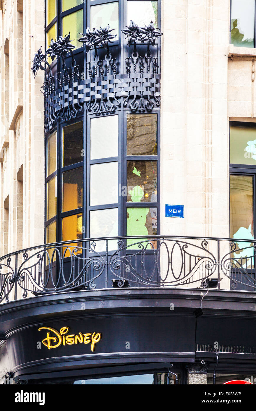 The corner of the Disney Store in the fashionable shopping street of Meir in the city of Antwerp. Stock Photo