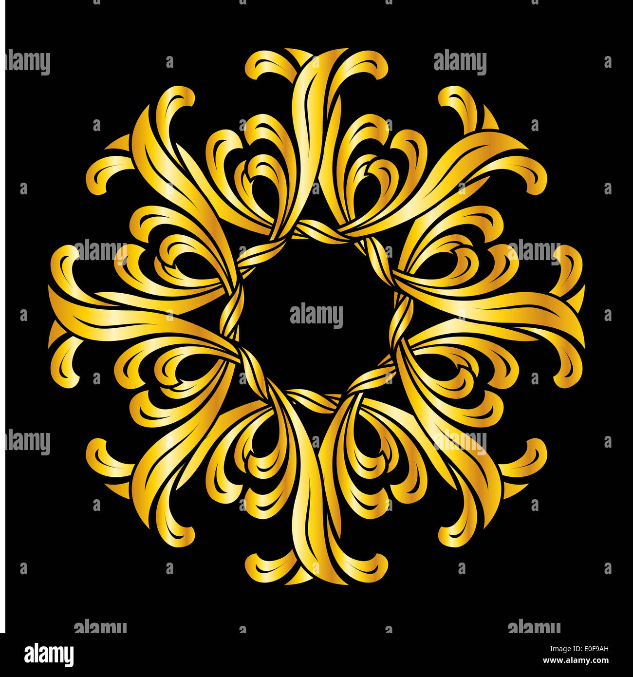 Abstract florid pattern in golden colors on black background Stock ...