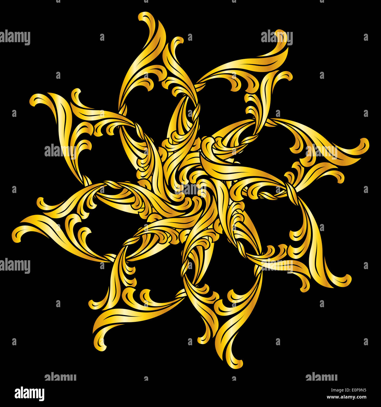 Abstract florid pattern in gold shades on black background Stock Photo ...
